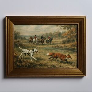 Vintage inspired Hunting Scene Framed Art print in Gold Frame 5x7 Dalmatian